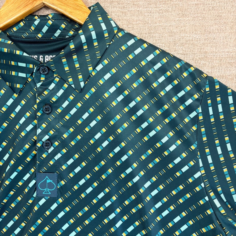 Pins & Aces Mens Short Sleeve Performance Golf Polo CA4 Chromo Green L Geometric